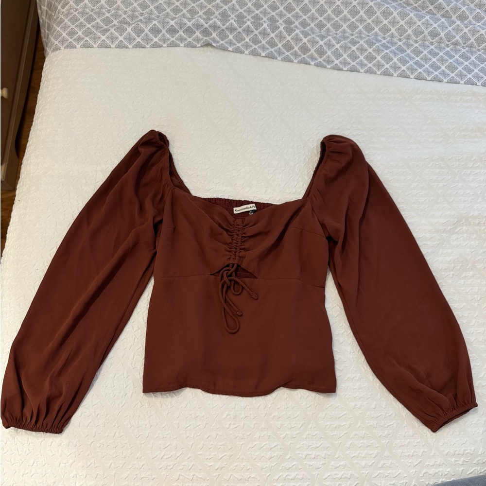 Abercrombie & Fitch Brown Blouse with Puff Sleeves